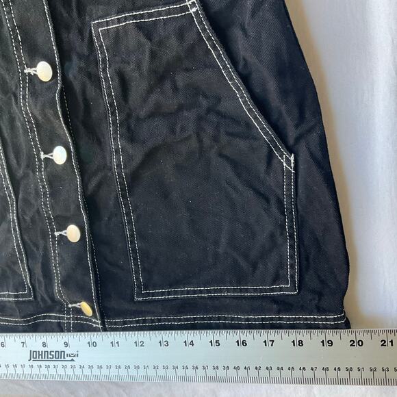 FOREVER 21 Women Overall Bib Above Knee Skirt size M, Black with White Stitches - Picture 5 of 11